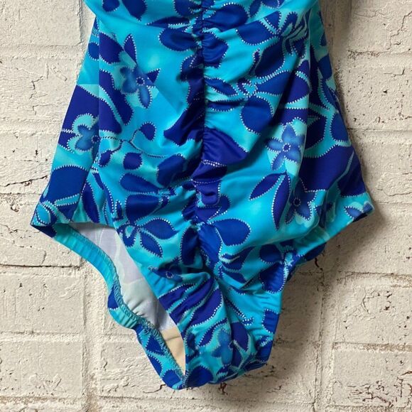 Vintage Blue One Piece Tropical Resort Swimsuit Small - Picture 4 of 8